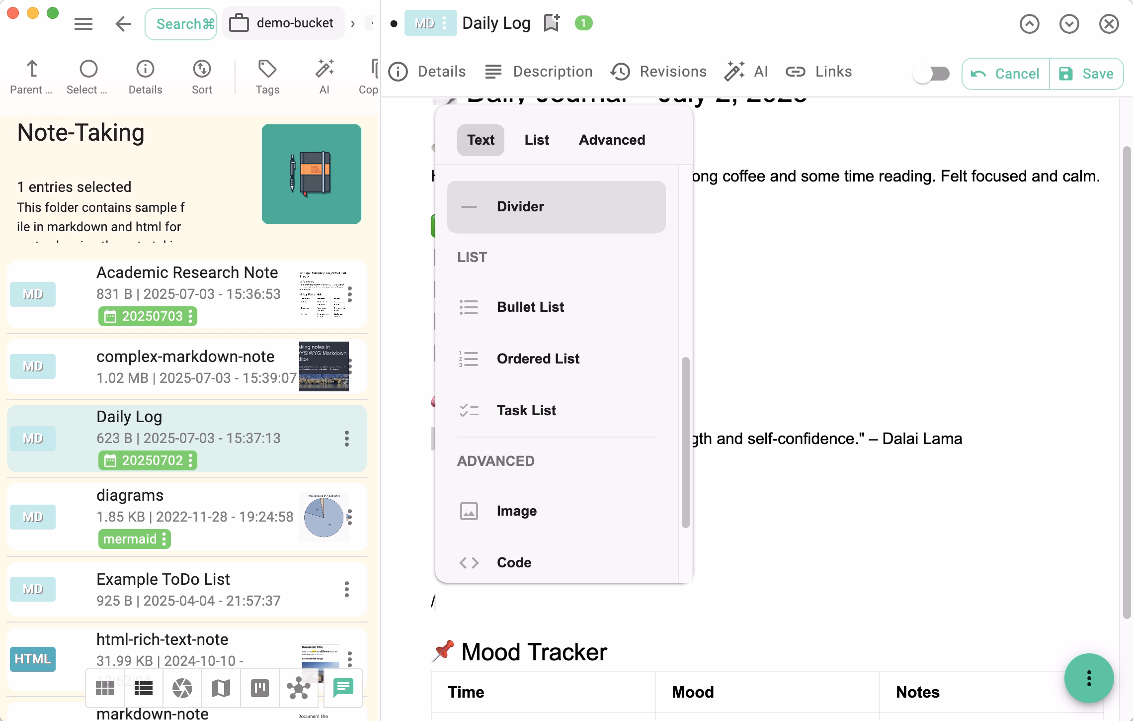 WYSIWYG Markdown editing with checklists and tables