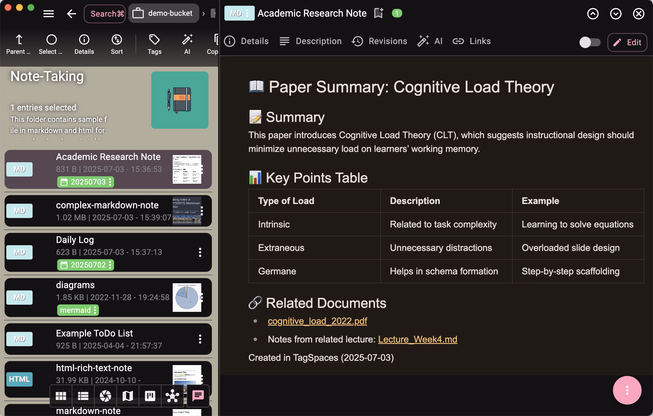 Markdown editor in dark mode