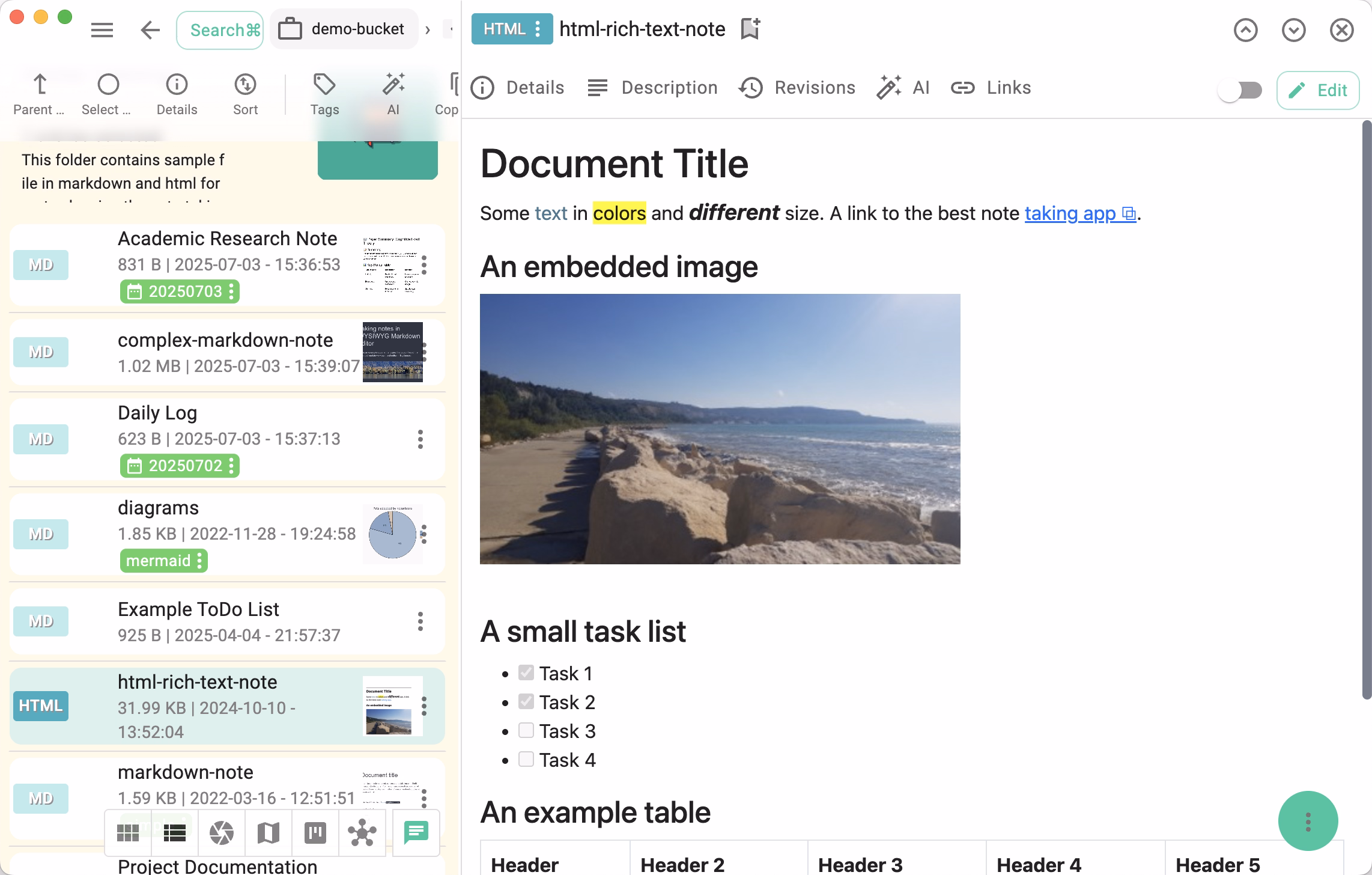 HTML note editing in TagSpaces