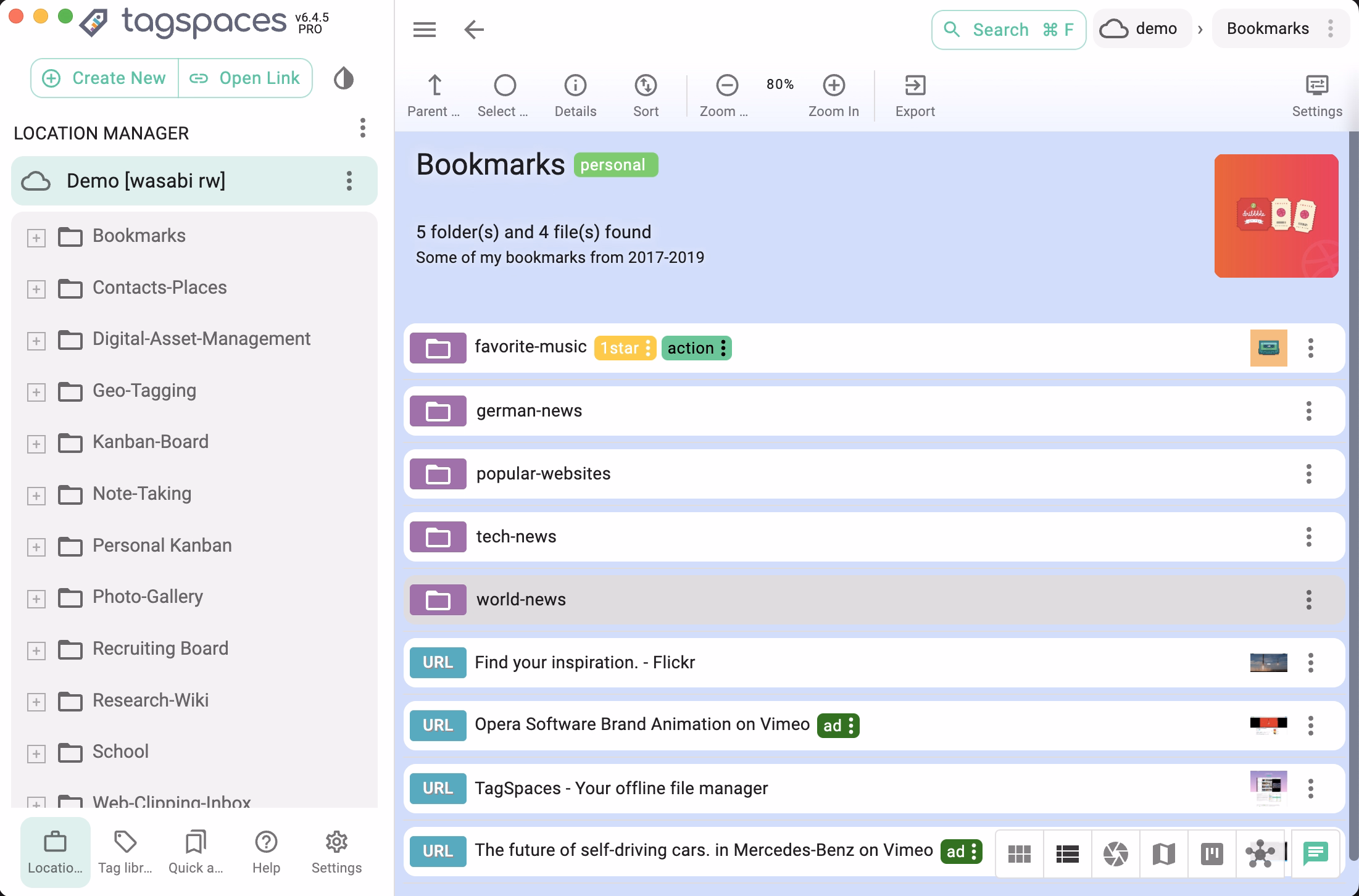 Browsing an S3 bucket in TagSpaces