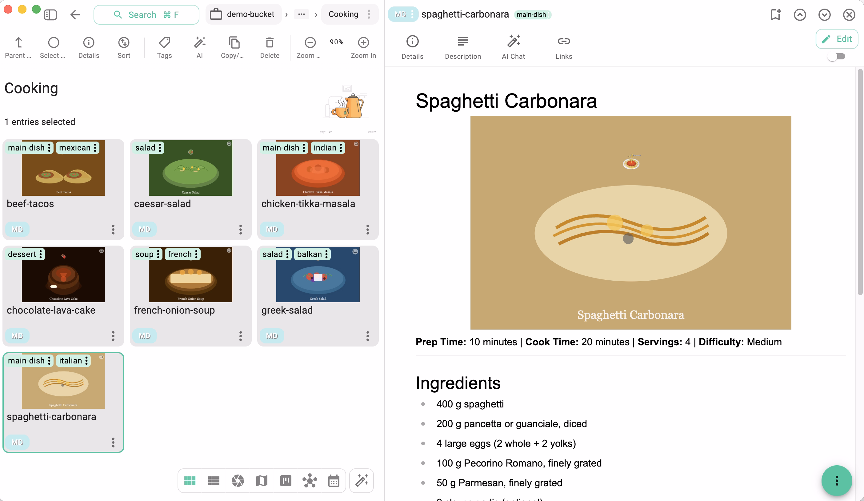 Recipe collection organized as Markdown files in TagSpaces