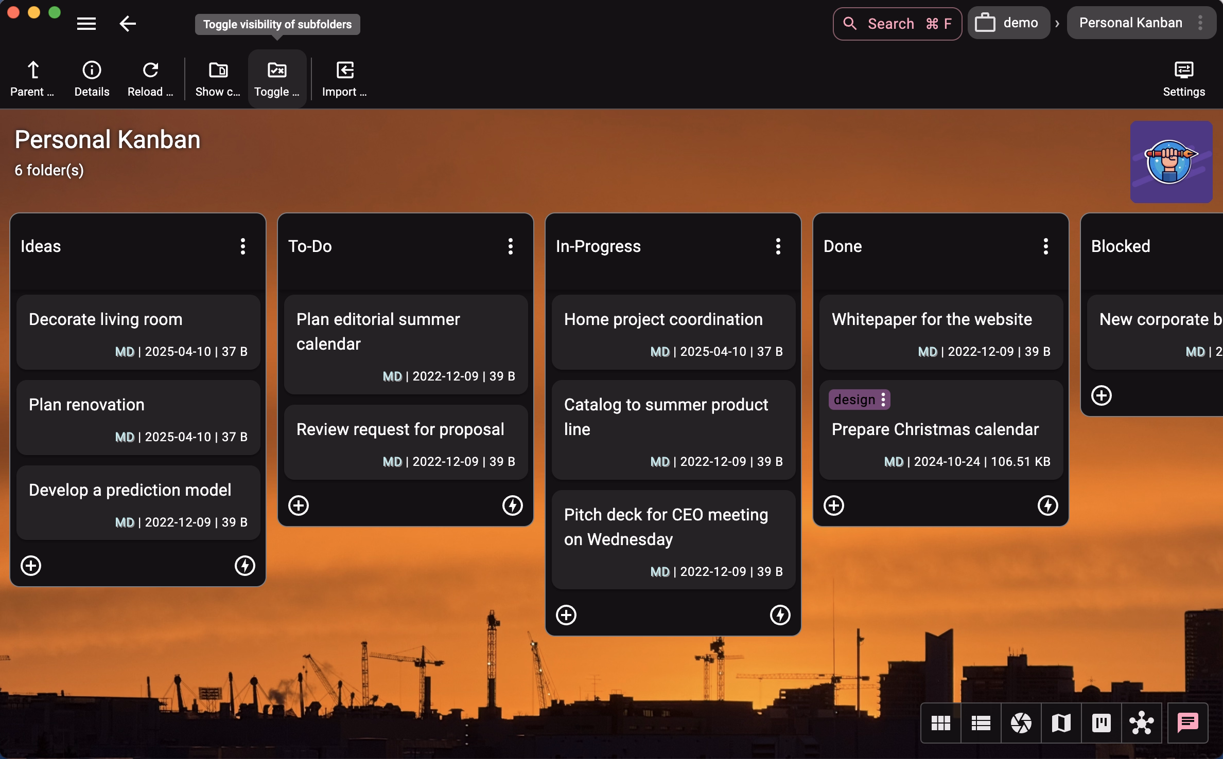 Folders in the Kanban perspective